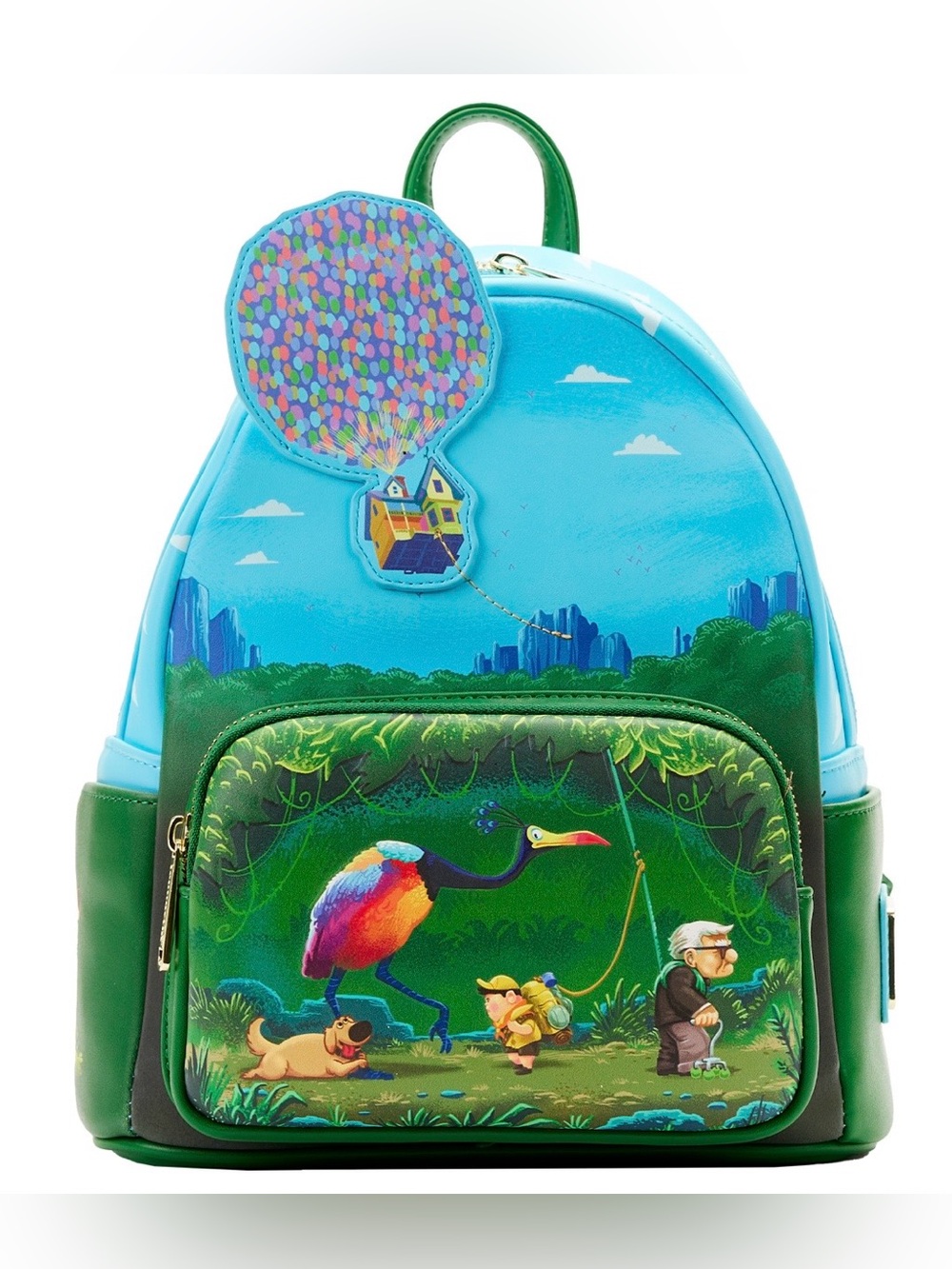 Loungefly Up Adventure Mini Backpack with Balloon House Graphic - Blue & Green
